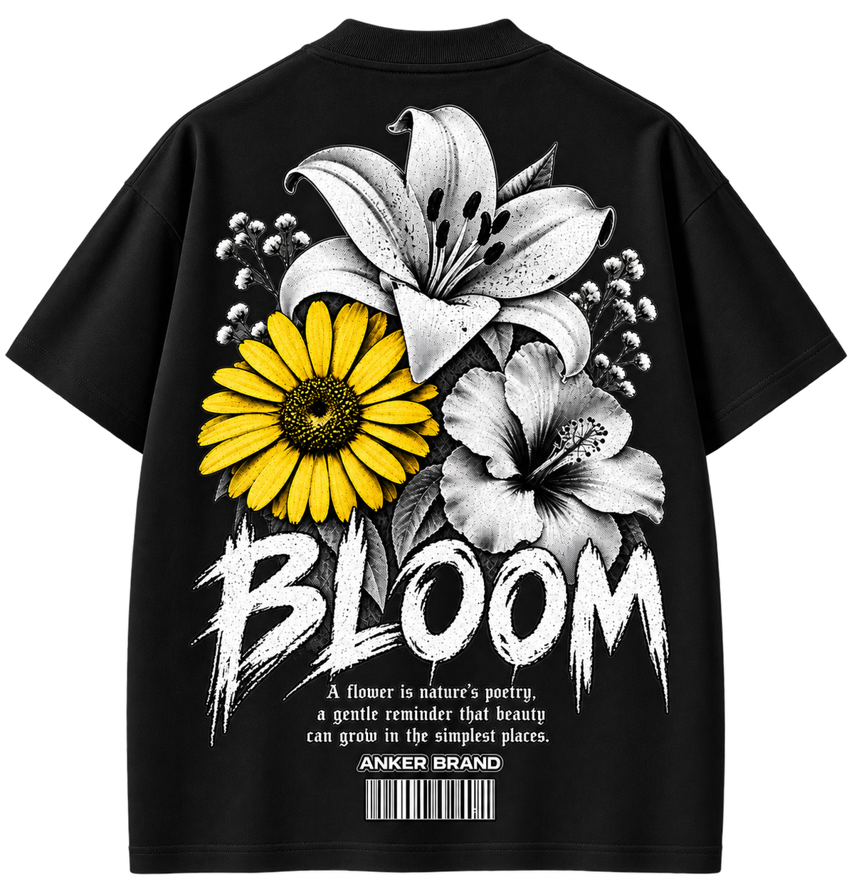 BLOOM Graphic Oversized Streetwear T-Shirt – Black